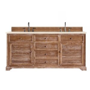 James Martin 238-104-5711-3EMR Savannah 72 Inch Double Vanity Cabinet in Driftwood with 3 CM Eternal Marfil Quartz Top