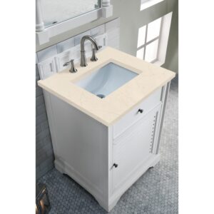 James Martin 238-104-V26-BW-3EMR Savannah 26 Inch Single Vanity Cabinet in Bright White with 3 CM Eternal Marfil Quartz Top