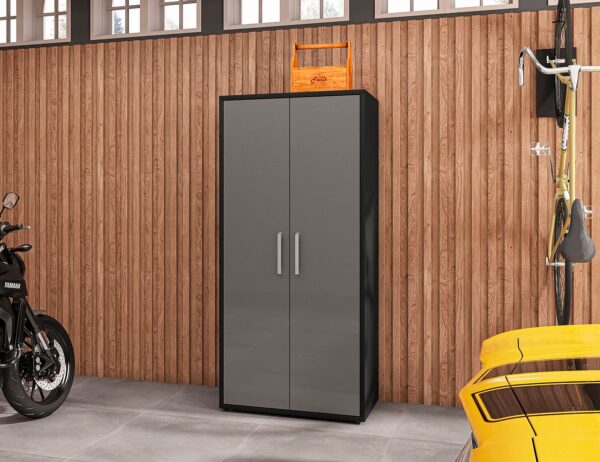 Manhattan Comfort Eiffel 73.43" Garage Cabinet with 4 Adjustable Shelves in Grey Gloss