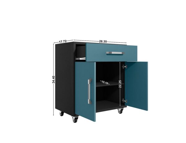 Manhattan Comfort Eiffel 28.35" Mobile Garage Storage Cabinet with 1 Drawer in Blue Gloss