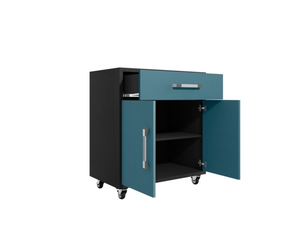 Manhattan Comfort Eiffel 28.35" Mobile Garage Storage Cabinet with 1 Drawer in Blue Gloss