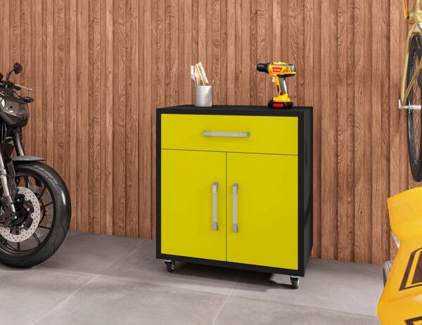 Manhattan Comfort Eiffel 28.35" Mobile Garage Storage Cabinet with 1 Drawer in Yellow Gloss