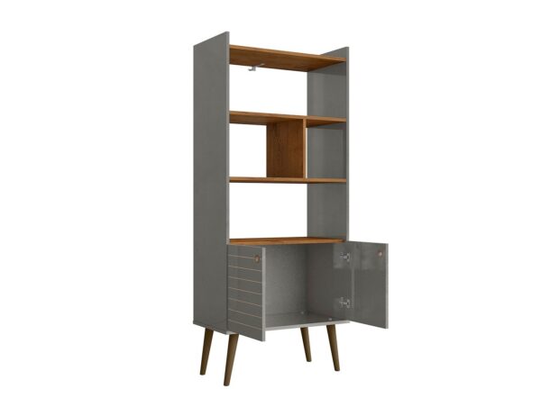 Manhattan Comfort Bogart 62.6" Mid-Century Modern Bookcase in Grey and Nature