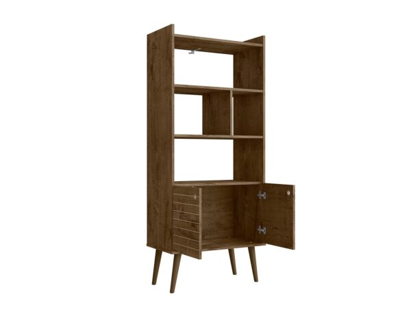 Manhattan Comfort Bogart 62.6" Mid-Century Modern Bookcase in Rustic Brown and Nature