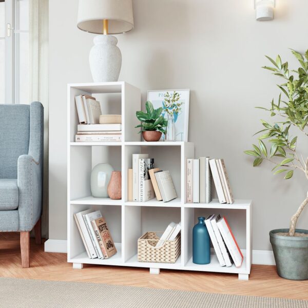 Manhattan Comfort Sophisticated Cascavel Stair Cubby with 6 Cube Shelves in White