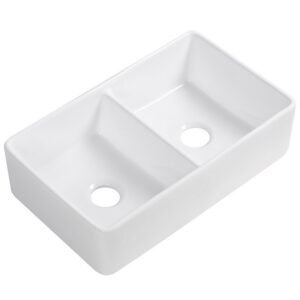 Altair 281032-KDS Trieste 32 Inch Rectangular Ceramic Vessel Double Bowl Bathroom Sink - Glossy White