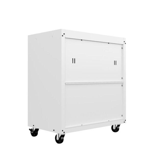 Manhattan Comfort Fortress Textured Metal 31.5" Garage Mobile Cabinet with 1 Full Extension Drawer and 2 Adjustable Shelves in White