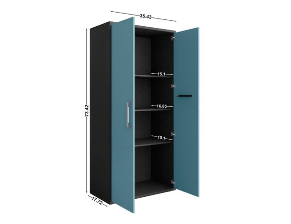 Manhattan Comfort Eiffel 3-Piece Storage Garage Set in Matte Black and Aqua Blue