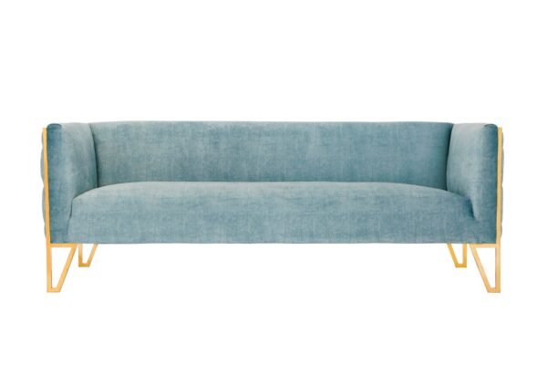 Manhattan Comfort Vector 3-Piece Ocean Blue and Gold Sofa and Armchair Set