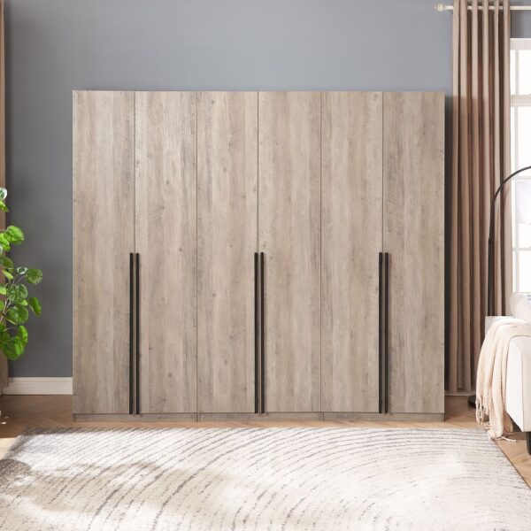 Manhattan Comfort Lee Modern Freestanding Wardrobe Closet 1.0 with 4 Shelves and 2 Drawers in Rustic Grey- Set of 3