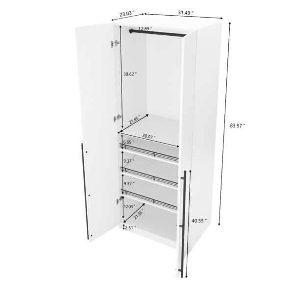 Manhattan Comfort Lee Modern Freestanding 3-Piece Module Wardrobe Closet with 2 Hanging Rods, 4 Drawers, 3 Shoe Storage and 6 Shelves in White