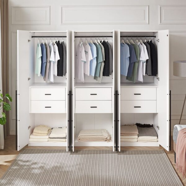 Manhattan Comfort Lee Modern Freestanding Wardrobe Closet 2.0 with 1 Hanging Rod, 1 Shelf, and 2 Drawers in White- Set of 3