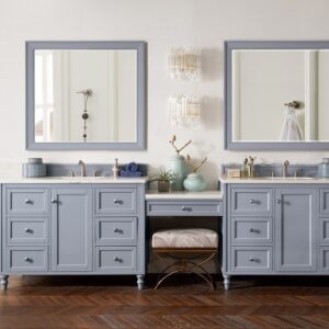 James Martin 301-V122-SL-DU-3AF Copper Cove Encore 126 Inch Double Vanity Set in Silver Gray with Makeup Table with 3 cm Arctic Fall Solid Surface Top