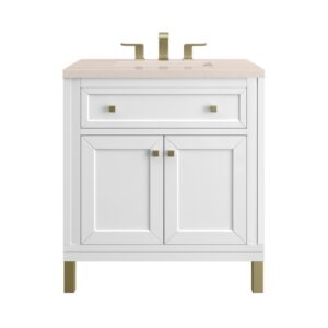 James Martin 305-V30-GW-3EMR Chicago 30 Inch Glossy White Single Sink Vanity with 3 cm Eternal Marfil Top