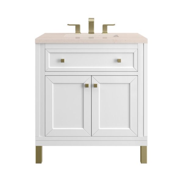 James Martin 305-V30-GW-3EMR Chicago 30 Inch Glossy White Single Sink Vanity with 3 cm Eternal Marfil Top