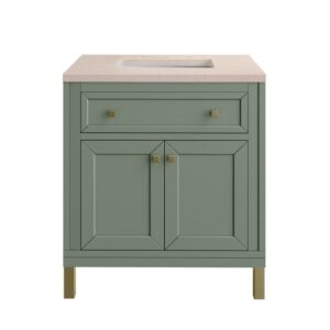 James Martin 305-V30-SC-3EMR Chicago 30 Inch Smokey Celadon Single Sink Vanity with 3 cm Eternal Marfil Top