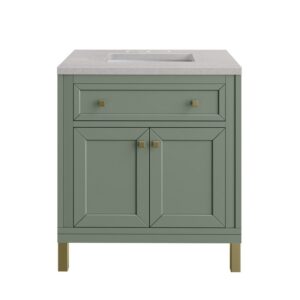 James Martin 305-V30-SC-3ESR Chicago 30 Inch Smokey Celadon Single Sink Vanity with 3 cm Eternal Serena Top