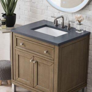 James Martin 305-V30-WWW-3CSP Chicago 30 Inch Single Vanity in Whitewashed Walnut with 3 cm Charcoal Soapstone Quartz Top with Sink