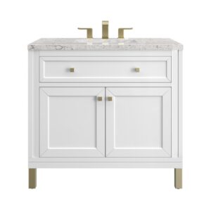 James Martin 305-V36-GW-3EJP Chicago 36 Inch Glossy White Single Sink Vanity with 3 cm Eternal Jasmine Pearl Top