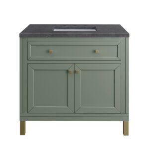 James Martin 305-V36-SC-3CSP Chicago 36 Inch Smokey Celadon Single Sink Vanity with 3 cm Charcoal Soapstone Top