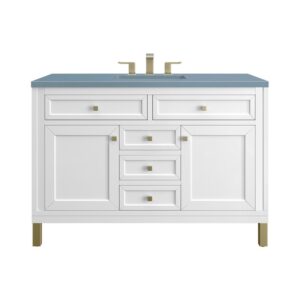 James Martin 305-V48-GW-3CBL Chicago 48 Inch Glossy White Single Sink Vanity with 3 cm Cala Blue Top