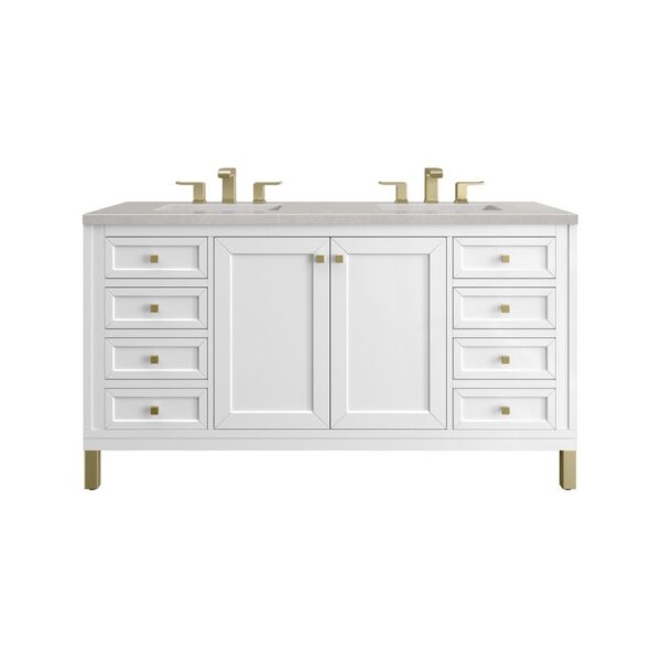 James Martin 305-V60D-GW-3ESR Chicago 60 Inch Glossy White Double Sink Vanity with 3 cm Eternal Serena Top