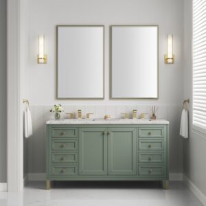 James Martin 305-V60D-SC-3EJP Chicago 60 Inch Smokey Celadon Double Sink Vanity with 3 cm Eternal Jasmine Pearl Top