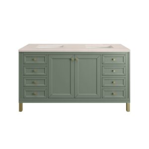 James Martin 305-V60D-SC-3EMR Chicago 60 Inch Smokey Celadon Double Sink Vanity with 3 cm Eternal Marfil Top