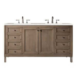 James Martin 305-V60D-WWW-3ESR Chicago 60 Inch Double Vanity Whitewashed Walnut with 3 CM Eternal Serena Quartz Top