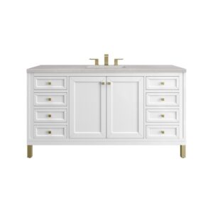 James Martin 305-V60S-GW-3ESR Chicago 60 Inch Glossy White Single Sink Vanity with 3 cm Eternal Serena Top