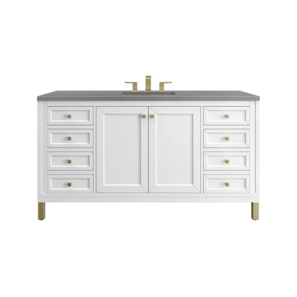 James Martin 305-V60S-GW-3GEX Chicago 60 Inch Glossy White Single Sink Vanity with 3 cm Grey Expo Top