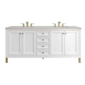 James Martin 305-V72-GW-3ESR Chicago 72 Inch Glossy White Double Sink Vanity with 3 cm Eternal Serena Top