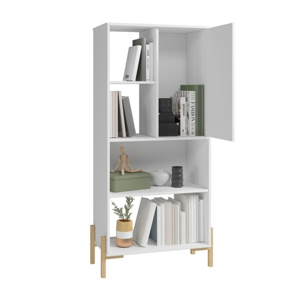 Manhattan Comfort Bowery Bookcase with 5 Shelves in White and Oak
