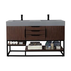 James Martin 388-V59D-CFO-MB-DGG Columbia 59 Inch Double Vanity Cabinet with Dusk Grey Glossy Composite Top - Coffee Oak