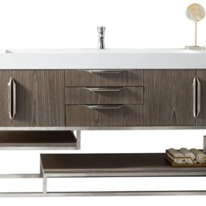 James Martin 388-V72S-AGR-BN-DGG Columbia 72 Inch Single Vanity in Ash Gray with Glossy Dark Gray Solid Surface Top