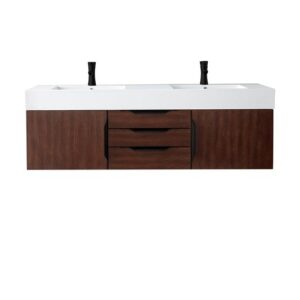 James Martin 389-V59D-CFO-MB-GW Mercer Island 59 Inch Double Vanity Cabinet with Glossy White Composite Top - Coffee Oak