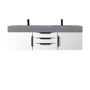 James Martin 389-V59D-GW-MB-DGG Mercer Island 59 Inch Double Vanity Cabinet with Dusk Grey Glossy Composite Top - Glossy White