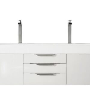 James Martin 389-V72D-GW-A-GW Mercer Island 72 Inch Double Vanity in Glossy White with Glossy White Solid Surface Top