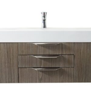 James Martin 389-V72S-AGR-A-GW Mercer Island 72 Inch Single Vanity in Ash Gray with Glossy White Solid Surface Top