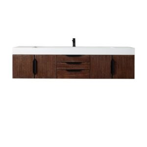 James Martin 389-V72S-CFO-MB-GW Mercer Island 72 1/2 Inch Single Vanity Cabinet with Glossy White Composite Top - Coffee Oak