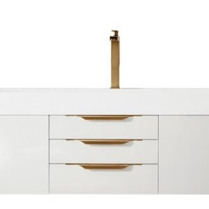 James Martin 389-V72S-GW-G-GW Mercer Island 72 Inch Single Vanity in Glossy White, Radiant Gold with Glossy White Solid Surface Top