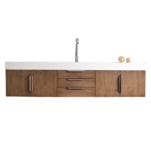 James Martin 389-V72S-LTO-A-DGG Mercer Island 72 Inch Single Vanity in Latte Oak with Glossy Dark Gray Solid Surface Top