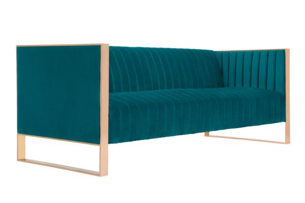 Manhattan Comfort Trillium 3-Piece Teal and Gold Sofa and Armchair Set