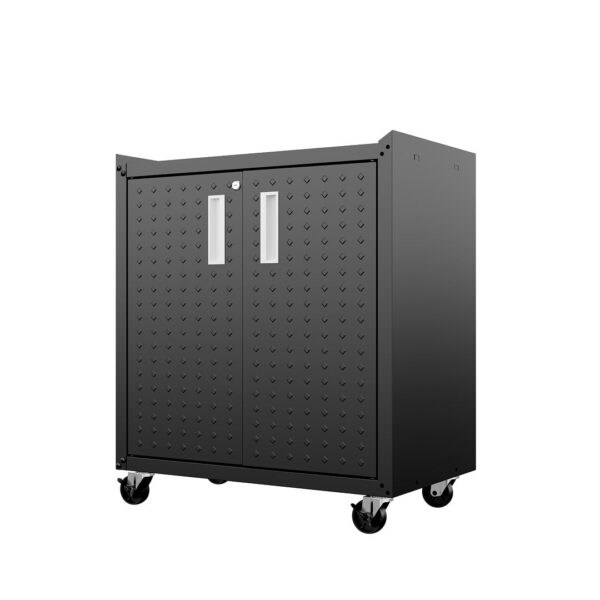 Manhattan Comfort Fortress Textured Metal 31.5" Garage Mobile Cabinet with 2 Adjustable Shelves in Charcoal Grey