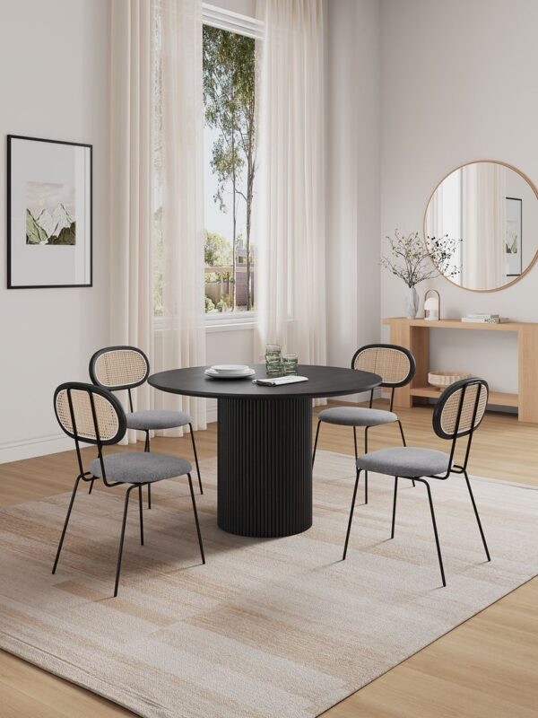 Manhattan Comfort 5-Piece Hathaway Modern 47.24 Solid Wood Round Dining Set in Black with 4 Jardin Cane Dining Chairs