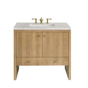 James Martin 435-V36-LNO-3EJP Hudson 36 Inch Light Natural Oak Single Sink Vanity with 3 cm Eternal Jasmine Pearl Top