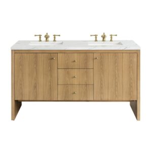 James Martin 435-V60D-LNO-3ENC Hudson 60 Inch Light Natural Oak Double Sink Vanity with 3 cm Ethereal Noctis Top