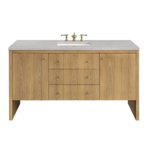 James Martin 435-V60S-LNO-3ESR Hudson 60 Inch Light Natural Oak Single Sink Vanity with 3 cm Eternal Serena Top