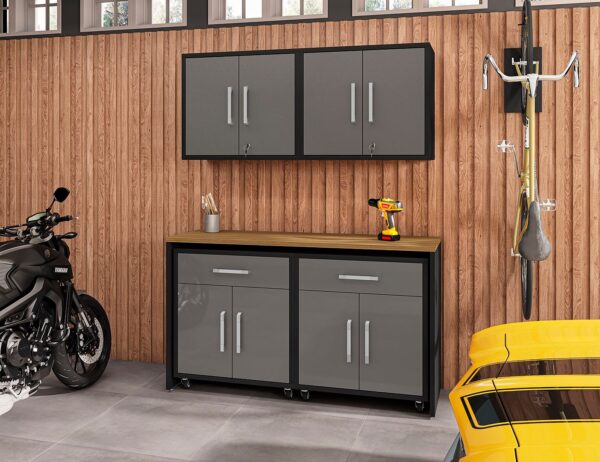 Manhattan Comfort Eiffel 5-Piece Garage Storage Set in Matte Black and Grey