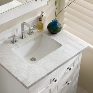 James Martin 527-V30-BW-3CAR Palisades 30 Inch Single Vanity in Bright White with 3 cm Carrara Marble Top